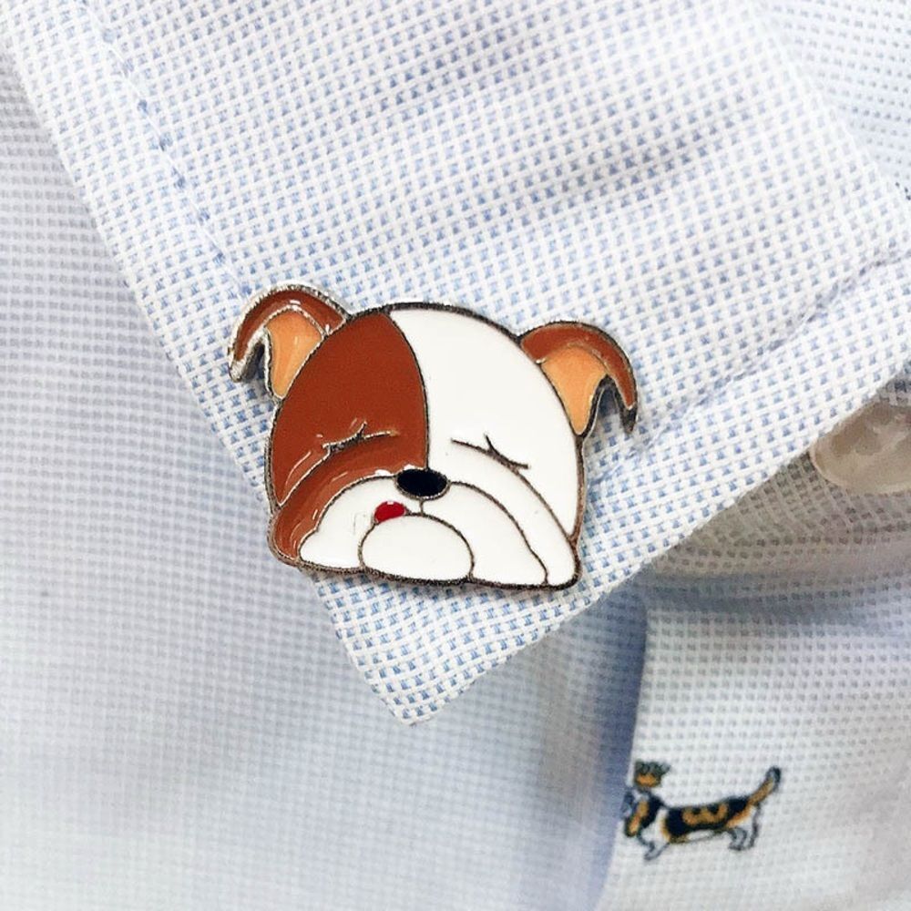 Cute Bulldog Enamel Pin – Sleepy Dog Lapel Pin – Animal Lover Gift